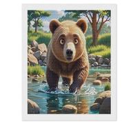 FekiLoot Bear Crossing The River Cartoon Diamond Art Kits for Adults Diamond Paintings Kits for Beginners DIY Full Drill Round Rhinestone Gem Art Crafts Paintings for Home Wall Decor