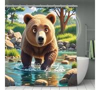 FekiLoot Bear Crossing The River Cartoon Shower Curtain Waterproof Fabric Shower Curtain Polyester Bath Curtains for Bathroom with Hooks Quick-Drying Magic Bathroom Curtains 70.8x70.8 Inch