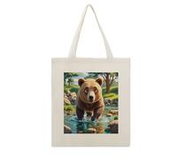 FekiLoot Bear Crossing The River Cartoon Tote Bag Reusable Grocery Shopping Cloth Bags Lightweight Canvas Tote Bag Large Capacity Cloth Bags Crafts DIY Your Creative Designs