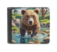 FekiLoot Bear Crossing The River Cartoon Wallet Large Capacity Slim Bifold Wallet with Multiple Card Slots PU Leather Men Purse