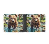 FekiLoot Bear Crossing The River Cartoon Wallet Slim Leather Bifold Wallet Extra Capacity Wallets with Multiple Card Slots Men Billfold