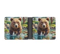 FekiLoot Bear Crossing The River Cartoon Wallet Slim PU Bifold Design Wallet with Multiple Card Slots Wallets Extra Capacity Pocket Wallets