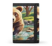 FekiLoot Bear Crossing The River Cartoon Wallet Slim Trifold Wallets with Multiple Card Slots Credit Card Holder Pocket Coin Purse