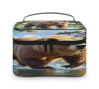 FekiLoot Bear Crossing The River Makeup Bag Large Capacity Travel Cosmetic Bag Lightweight Hand-held Toiletry Bags Portable Cosmetic Pouch Cute Make Up Pouch for Women