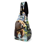 FekiLoot Bear Crossing The River Sling Bag Men Crossbody Bags Women Shoulder Backpack Daypack Chest Bag for Travel Outdoor