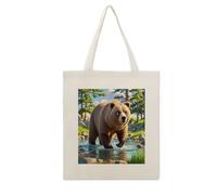 FekiLoot Bear Crossing The River Tote Bag Reusable Grocery Shopping Cloth Bags Lightweight Canvas Tote Bag Large Capacity Cloth Bags Crafts DIY Your Creative Designs