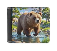 FekiLoot Bear Crossing The River Wallet Large Capacity Slim Bifold Wallet with Multiple Card Slots PU Leather Men Purse