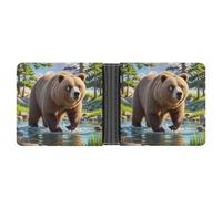 FekiLoot Bear Crossing The River Wallet Slim PU Bifold Design Wallet with Multiple Card Slots Wallets Extra Capacity Pocket Wallets