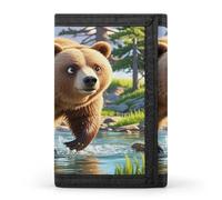 FekiLoot Bear Crossing The River Wallet Slim Trifold Wallets with Multiple Card Slots Credit Card Holder Pocket Coin Purse
