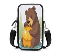 FekiLoot Bear Eats Honey Cell Phone Purse with Detachable Strap Small Crossbody Bags for Men Women Mini Cell Phone Bag Smart Phone Wallet Fashion Phone Pouch for Running Travel Commuting