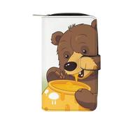 FekiLoot Bear Eats Honey Leather Long Wallet 12 Card Slot Travel Long Purse Clutch Wallet with Zip Credit Card Holder