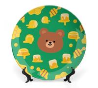 FekiLoot Bear Honey Pot Decorative Plates Bone China Plates with Stand for Display 6inch Round Ceramic Dinner Plates Dessert Plate for Kitchen Party Coffee Table Decor Art