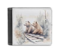 FekiLoot Bear on Train Tracks Wallet Fashionable Slim Leather Wallet with Multiple Card Slots And Hidden Compartments Wallets