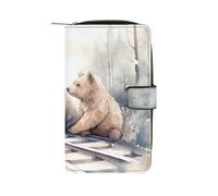 FekiLoot Bear on Train Tracks Wallet for Men Women Large Capacity Purse Clutch Bag Handbag Checkbook Cash Credit Cards