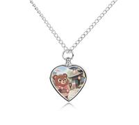 FekiLoot Bear Sakura Urn Necklaces for Ashes Personalized Human Pet Cremation Jewelry Keepsake Locket Heart Pendant with Filling Kit Memorial Gift for Dog Cat Lover Women Men