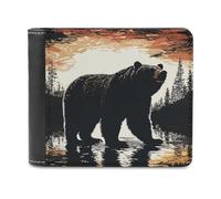 FekiLoot Bear Silhouette PU Leather Wallet Bifold Wallet Front Pocket Wallets Fashion Purse Slim Billfold Credit Card Holder