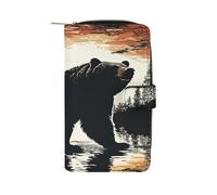 FekiLoot Bear Silhouette Wallet Large Capacity Travel Double Fold Wallets Portable Zipper Leather Purse for Women Men