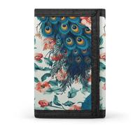 FekiLoot Beautiful Peacock Flowers Wallet for Men Slim Minimalist Trifold Wallet with ID Window And Credit Card Holder
