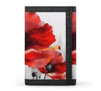 FekiLoot Beautiful Poppy Flower Ink Wallet Compact Blocking Trifold Wallets with Zipper Minimalist Purse Wallet Credit Card Holder