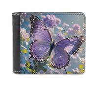 FekiLoot Beautiful Purple Butterfly Art Wallet Large Capacity Slim Bifold Wallet with Multiple Card Slots PU Leather Men Purse