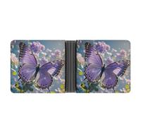 FekiLoot Beautiful Purple Butterfly Art Wallet Slim Leather Bifold Wallet Extra Capacity Wallets with Multiple Card Slots Men Billfold
