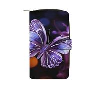 FekiLoot Beautiful Purple Butterfly Wallet Large Capacity Travel Double Fold Wallets Portable Zipper Leather Purse for Women Men