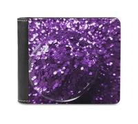FekiLoot Beautiful Purple Glitter PU Leather Wallet Bifold Wallet Front Pocket Wallets Fashion Purse Slim Billfold Credit Card Holder