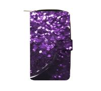 FekiLoot Beautiful Purple Glitter Wallet Large Capacity Travel Double Fold Wallets Portable Zipper Leather Purse for Women Men