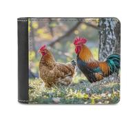 FekiLoot Beautiful Rooster Hen Wallet Large Capacity Slim Bifold Wallet with Multiple Card Slots PU Leather Men Purse