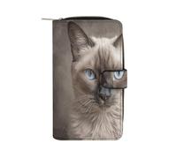 FekiLoot Beautiful Siamese Cat Wallet Large Capacity Travel Double Fold Wallets Portable Zipper Leather Purse for Women Men