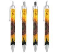 FekiLoot Beautiful Sunflower Ballpoint Pens Retractable Black Ink Ballpoint Pens 0.5mm Medium Point Smooth Writing Pattern Pen with Super Soft Grip Cute Work Supplies for Men Women 4 PCS
