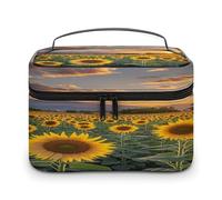 FekiLoot Beautiful Sunflower Field Sunset Makeup Bag Large Capacity Travel Cosmetic Bag Lightweight Hand-held Toiletry Bags Portable Cosmetic Pouch Cute Make Up Pouch for Women