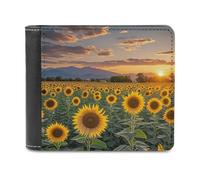 FekiLoot Beautiful Sunflower Field Sunset Wallet Large Capacity Slim Bifold Wallet with Multiple Card Slots PU Leather Men Purse