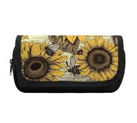 FekiLoot Bees Sunflower Pencil Case Office Pencil Box Large Capacity Pencil Box Pouch Holder Double Zipper Pencil Case Use to Organize Desktop And Plan Space Home Office