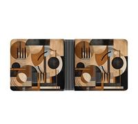 FekiLoot Beige And Black Objects Leather Wallet Double-Sided Different Images Bifold Wallet Ultra Strong Stitching Slim Wallets