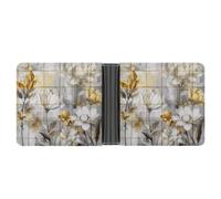 FekiLoot Beige Flower Bud Pattern Leather Wallet Double-Sided Different Images Bifold Wallet Ultra Strong Stitching Slim Wallets