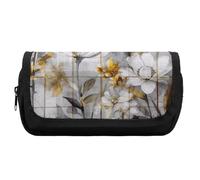 FekiLoot Beige Flower Bud Pattern Pencil Case Office Pencil Box Large Capacity Pencil Box Pouch Holder Double Zipper Pencil Case Use to Organize Desktop And Plan Space Home Office
