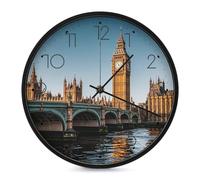 FekiLoot Big Ben Wall Clock 10 Inch Silent Non Ticking Battery Operated Round Wall Clock Modern Decorative Clocks for Kitchen Home Office Living Room Bedroom Bathroom Black