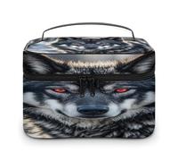 FekiLoot Big Black Wolf with Red Eyes Makeup Bag Large Capacity Travel Cosmetic Bag Lightweight Hand-held Toiletry Bags Portable Cosmetic Pouch Cute Make Up Pouch for Women