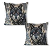 FekiLoot Big Black Wolf with Red Eyes Pillow Covers 18"x18"（2pcs） Decorative Throw Pillow Cases Outdoor Linen Vintage Flowers Cushion Cover Farmhouse Neutral Pillowcase for Couch Home Sofa Decor