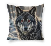 FekiLoot Big Black Wolf with Red Eyes Pillow Covers 18"x18" Decorative Throw Pillow Cases Outdoor Linen Vintage Flowers Cushion Cover Farmhouse Neutral Pillowcase for Couch Home Sofa Decor