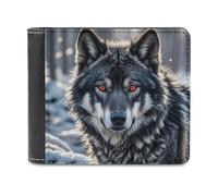 FekiLoot Big Black Wolf with Red Eyes Wallet Large Capacity Slim Bifold Wallet with Multiple Card Slots PU Leather Men Purse