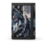 FekiLoot Big Black Wolf with Red Eyes Wallet Slim Trifold Wallets with Multiple Card Slots Credit Card Holder Pocket Coin Purse