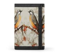 FekiLoot Birds Vintage Art Wallet Compact Blocking Trifold Wallets with Zipper Minimalist Purse Wallet Credit Card Holder