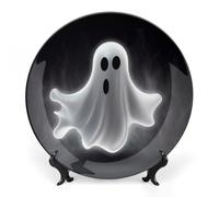 FekiLoot Black And Halloween Ghost Bone China Decorative Plate for Art Crafts, Chinese Style Decorative Dish with Stand, Hanging Ceramic Plates Ornaments 10inch for Home, Office, Wall Decor