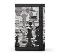 FekiLoot Black And White Chess Trifold Wallet Slim Credit Card Holder Stylish Trifold Billfold Minimalist Front Pocket Friendly Purses