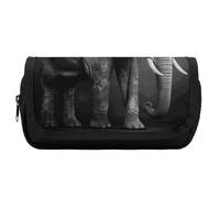 FekiLoot Black And White Elephant Image Pencil Case Portable Zipper Large Capacity Pencil Bag Handheld Multi Function Portable Pencil Pouch Organizer for Family Office Supplies