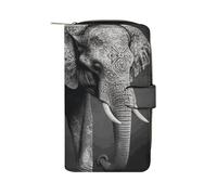 FekiLoot Black And White Elephant Image Wallet Large Capacity Travel Double Fold Wallets Portable Zipper Leather Purse for Women Men
