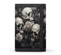 FekiLoot Black And White Flowers And Skull Wallets Exquisite Trifold Wallet Front Pocket Wallet with Zipper Keychain Coin Purse Credit Card Holder for Adult