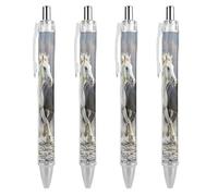 FekiLoot Black And White Horses Running Ballpoint Pens Retractable Black Ink Ballpoint Pens 0.5mm Medium Point Smooth Writing Pattern Pen with Super Soft Grip Cute Work Supplies for Men Women 4 PCS
